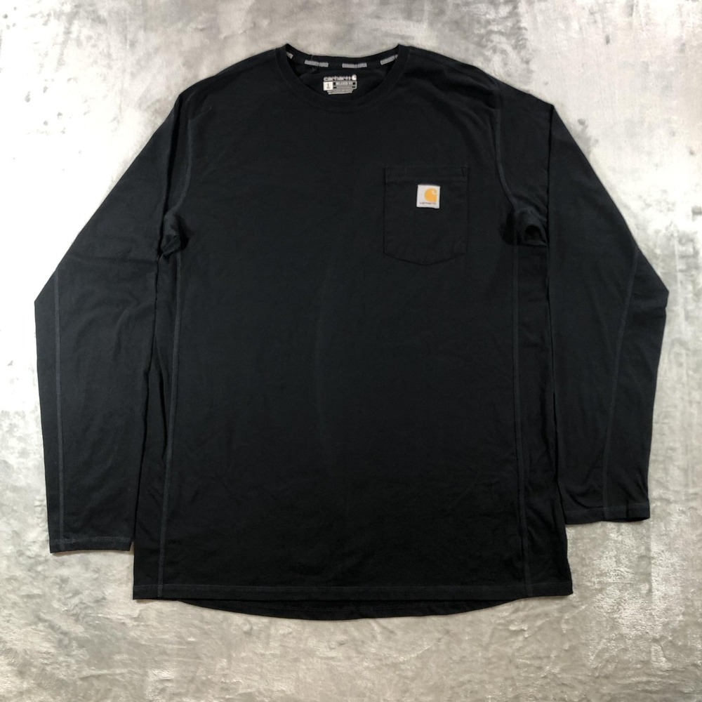 Carhartt Force Shirt Mens Large Tall Black Long Sleeve Pocket Tee Relaxed Fit